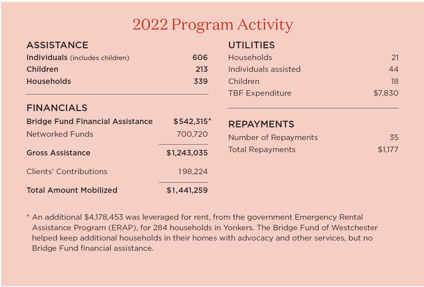 The Bridge Fund of Westchester Program Activity 2020